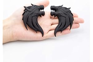CARRUN 2pcs 3D Wolf Head Metal Emblem Car Motorcycles Side Fender Rear Styling Emblem Badge Decal (Black)