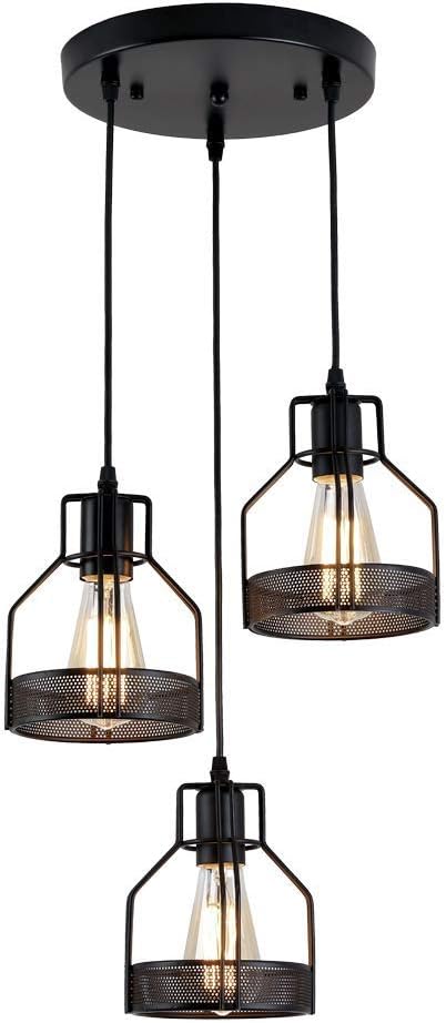 Amazon Com Zzc Suspension Luminaire Industrielle Lustre Plafonnier Vintage Lampe De Culot E27 En Metal Pour Cuisine Salon Chambre Restaurant Couloir Cafe 3 Lumiere Noir Home Kitchen