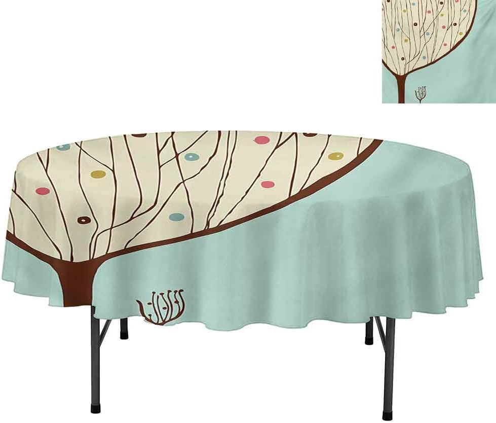 Aishare Store Water Resistance Microfiber Tablecloth, Aqua Hand Drawn Funk Depiction of Tree Form with Dots Do, Table Cover for Picnic Dinner Party, Round 54", Multicolor