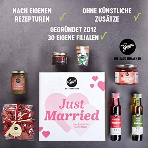 Gepp’s Feinkost ,,Just Married“ Hochzeitsgeschenk für das Brautpaar I Geschenkbox gefüllt mit Delikatessen wie… – Bild 3