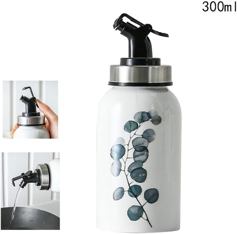 Daoyuan Oil Bottle Oil Bottle Ceramic Oil & Vinegar Dispenser, Oil Bottle Oil Reservoir Leakproof Lubricator Nozzle Leakproof Spout Dustproof, 300ML