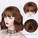 Sué Exquisite Bob Wavy Wig with Bangs Short Auburn Brown Wig for Women Curly Wavy Shoulder Length Bob Synthetic Cosplay Costume Wig Natural Looking