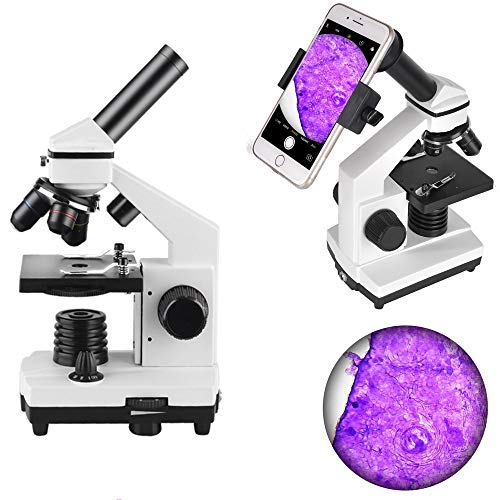 Landove Microscope 40x - 640x Magnification, Student Lab Biological Compound Microscope - with 16X Digiscoping Adapter for Smartphone