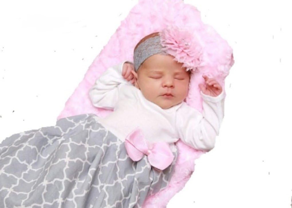 Theposhlayette Infant Newborn Baby Girl Coming Home Outfit Layette Gown with Headband Pink Gray