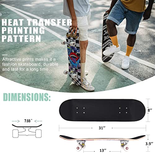 DMG Skateboard, Skateboards for Beginners, 31 x 8 Complete Standard Skate Boards, 7 Layers Canadian Maple, Pro Skateboards, Longboard Skate Boards for Beginners Kids Boys Girls Adults Youth