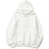 Lauweion Women Solid Basic Fleece Letter Loose Hoodie Sweatshirt Long Sleeve Kangaroo Pocket Drop Shoulder Pullovers Top