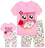 Babyroom Girls Matching Doll&Toddler Owl 4 Piece Short Cotton Pajamas Kids Clothes Sleepwear