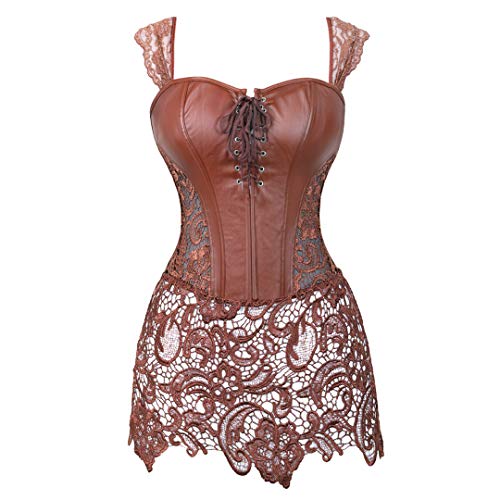 Women's Sexy Punk Rock Faux Leather Corset Gothic Waist Cincher Bustier Lingerie Large Brown