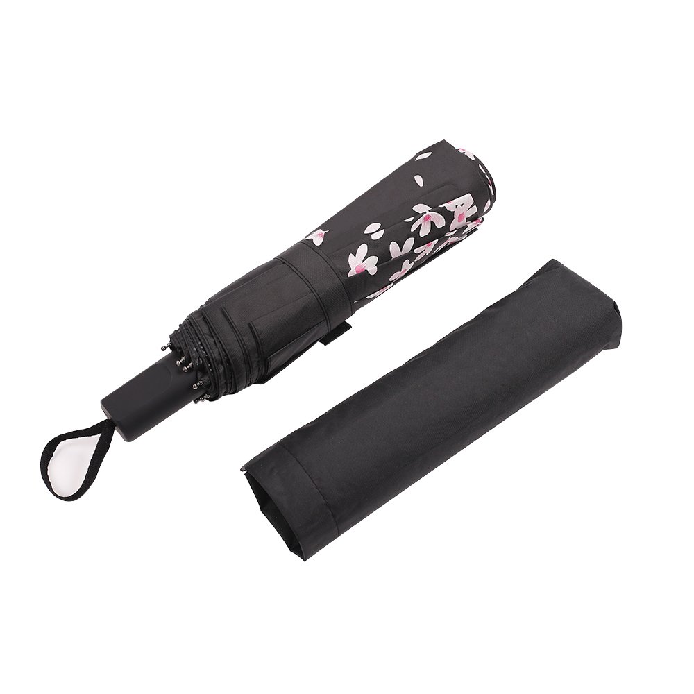 Elehere Black Sakura Windproof Umbrella Automatic Open Waterproof Stick Parasols