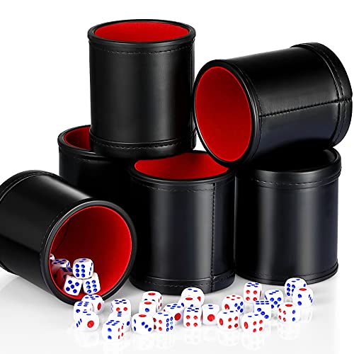 Skylety 6 Pieces PU Leather Dice Cups PU Leather Dice Rolling Cup Set