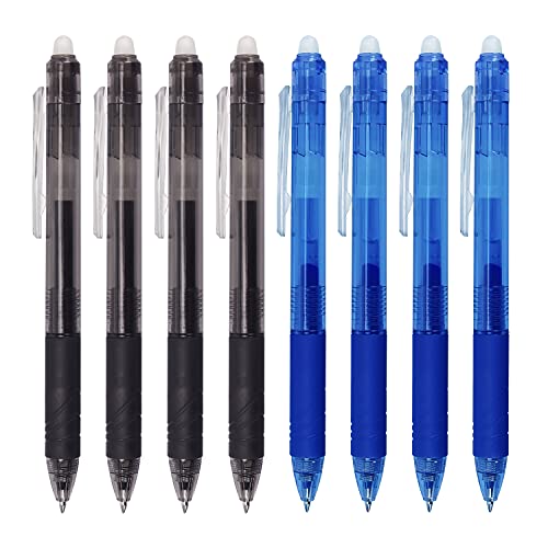 8 Pack Retractable Erasable Gel Pens Clicker Fine Point 0.7mm, Make