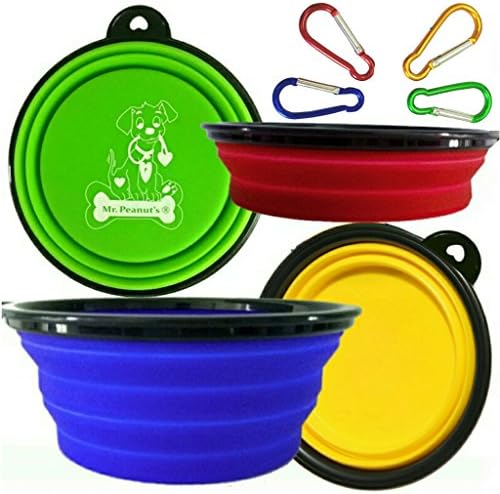 Collapsible Dog Bowls with Color Matched Carabiner Clips – Dishwasher Safe BPA FREE Food Grade Silicone Portable Pet Bowls – Perfect Foldable Travel Bowls for Journeys, Hiking, Kennels & Camping