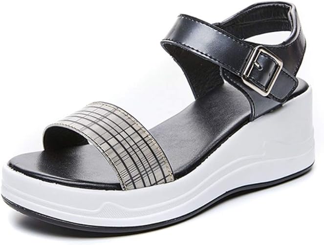 Amazon Co Jp 厚底 サンダル ウェッジソールサンダル レディース アンクルストラップ マジックテープ 厚底 レディースシューズ 軽量 歩きやすい 夏 春 6 3cm フラット 厚底 サンダル ベルクロ ストラップ チェックサンダル 走れる Shoes Bags