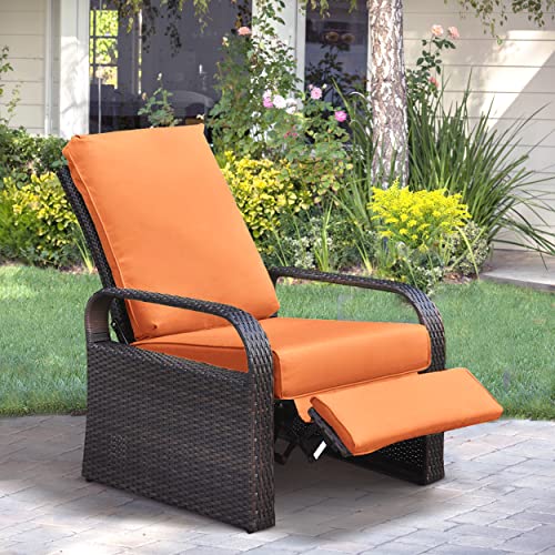 BABYLON Outdoor Recliner Wicker Patio Adjustable Recliner Chair with 5.