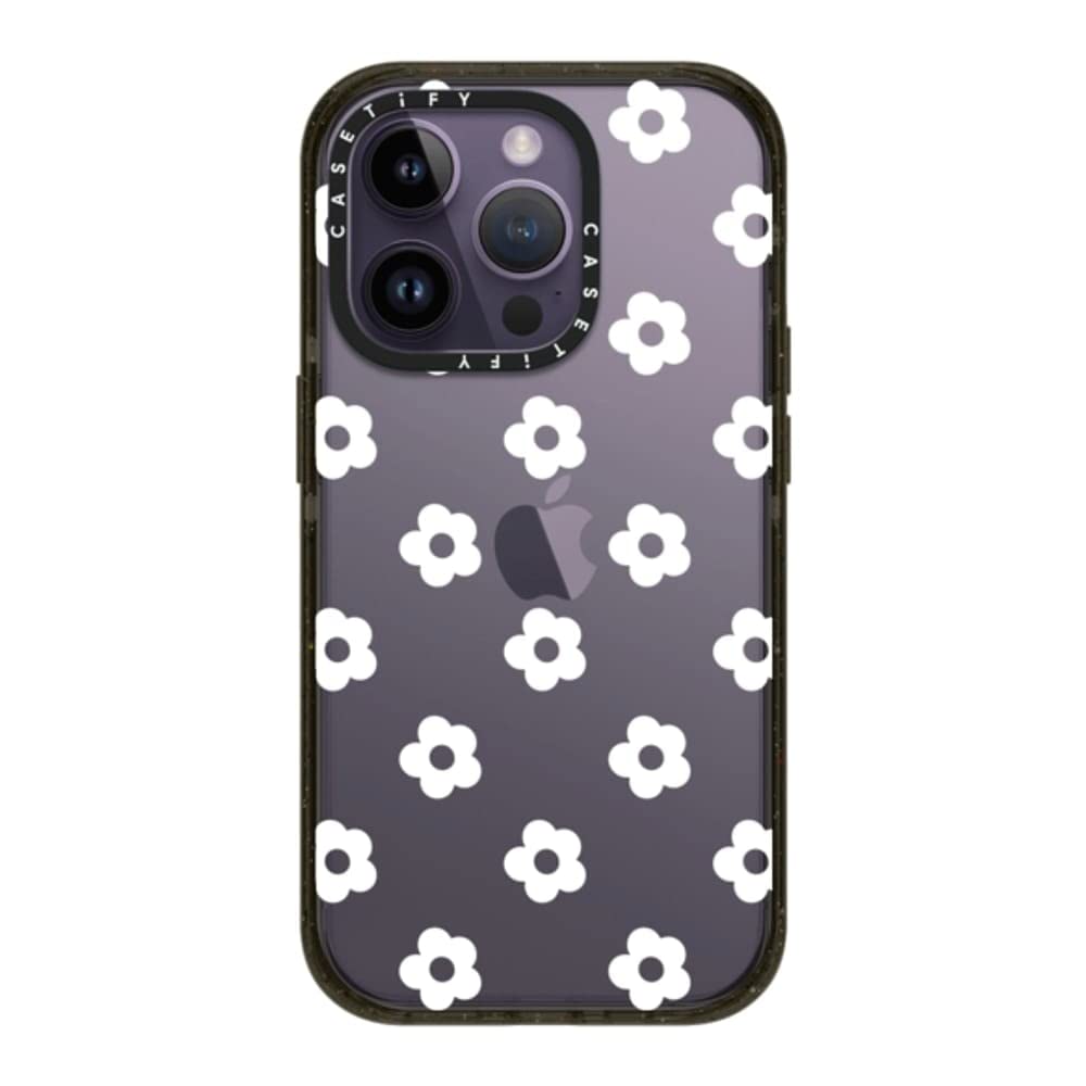 CASETiFY Impact iPhone 14 Pro Case [4X Military Grade Drop Tested / 8.2ft Drop Protection] - Ditsy Daisies - White - Glossy Black — image 1