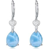 Larimar Earrings 925 Sterling Silver Dainty Teardrop Blue Larimar Leverback Dangle Earrings Valentine's Day Birthday Christmas Jewelry Gifts for Women Mom Her Style 2