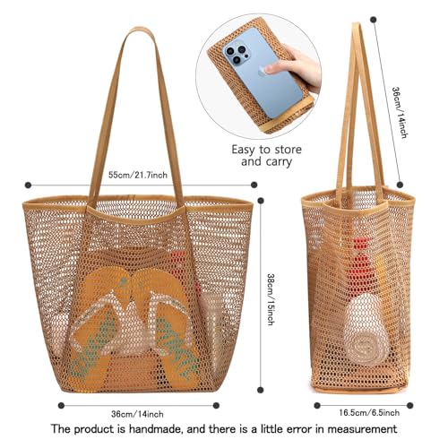 LBOYLOVE® Mesh Tote Bag, Beach Tote Bag for Women, Foldable 23L Shoulder Mesh Beach Bag