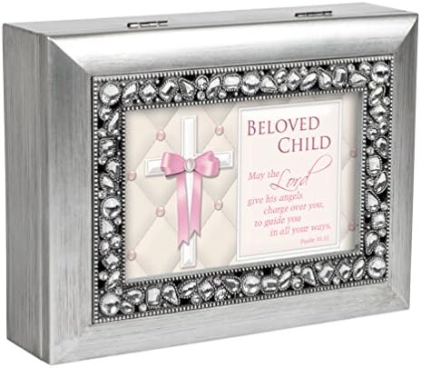 Beloved Child Angels Over You Silver Jeweled Inlay Jewelry Music Box Plays You Light Up My Life