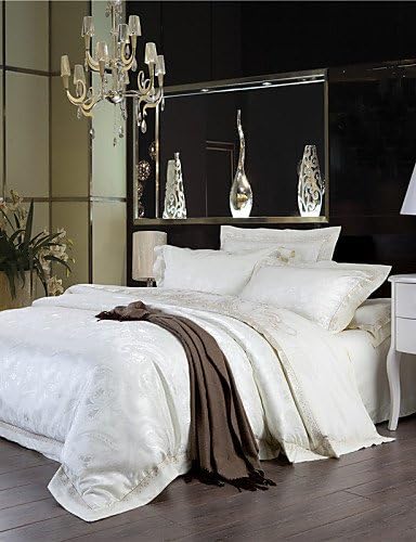 wwgy At a Loss Milk White Bedding New Year Gifts Comforter Set Plain Solid Bedlinen Elegant Sheets 4Pcs Queen King , king
