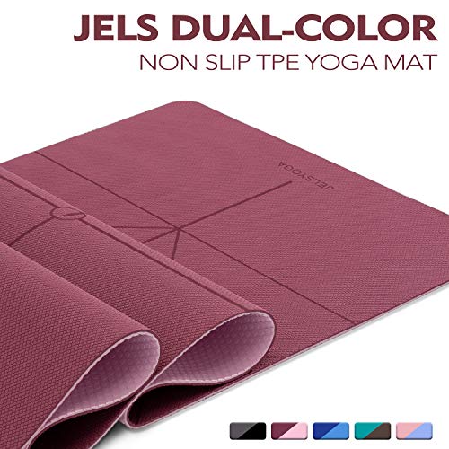 TENOL JELS Yoga Mat Non Slip,Dual-Color Eco Friendly Yoga Mat Thick Exercise & Workout Mat with Free Carry Strap for Yoga, Pilates and Fitness（72″x26″x1/4″）