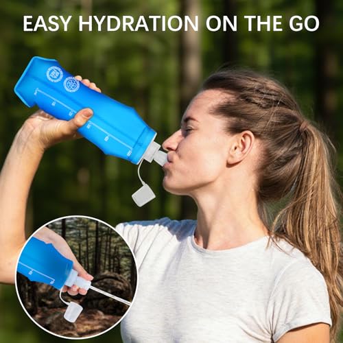 Euqvunn 2 Pcs Soft Water Bottle - BPA Free TPU 500ML Reusable Water Running Flask - Dust and Leak Proof for Hydration Bags, Running, Hiking, Camping, Cycling, Travel