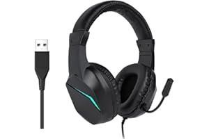 Tangxi Wired USB Gaming Headset for PC, Vibrant LED Light, Over Ear Computer Headphones with Noise Cancelling Mic, Memory Foa