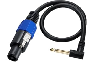 MTUERANC Speakon to 1/4 Mono Speaker Cable - 50cm/0.5FT TD Speakon to 1/4 TS Right Angle Adapter for DJ/PA Speakers