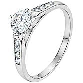 FAIRY COUPLE 0.5ct Hearts & Arrows CZ Promise Ring, 18K White Gold Plated Classic Cathedral Solitaire, Realistic Travel Wedding Ring Alternative R21
