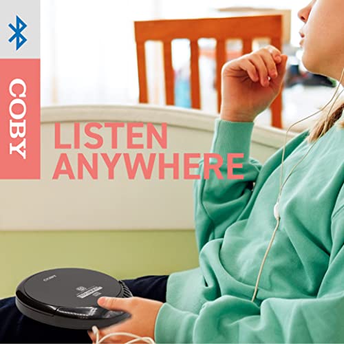 Coby CD Player Portable Bluetooth CD Player for Car, Headphones, FM, AUX, MP3 Anti-Skip CD Player for Home, Compact Discman, Rechargeable, Lightweight
