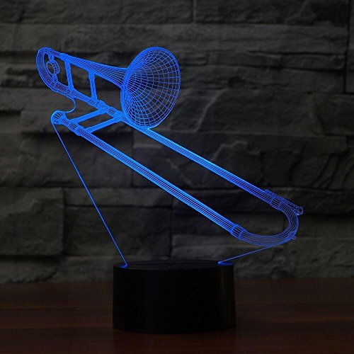 3D Saxphone Trombone Night Light Table Desk Optical Illusion Lamps 7 Color Changing Lights LED Table Lamp Xmas Home Love Brithday Children Kids Decor Toy Gift