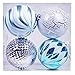 V&M VALERY MADELYN 4ct 150mm Winter Wishes Blue Silver Shatterproof Christmas Ball Ornaments Decoration with String Pre-Tied,Themed with Tree Skirt(Not Included)