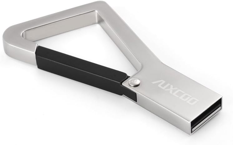AUXCOO 32GB USB 2.0 Carabiner Flash Drive - Waterproof & Durable (Silver/Black)