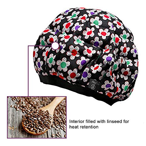 Cordless Deep Conditioning Heat Cap - Microwavable Heat Cap for Deep Conditioning Hair Therapy, 100% Natural Cotton, Flaxseed Seed Interior for Maximum Heat Retention (Flower)
