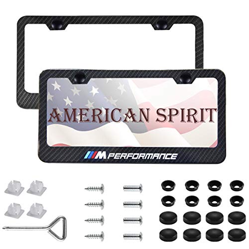 2pcs M Sports Performance Logo License Plate Frame Frame,Applicable to US Standard car License Frame,with Carbon Fiber Textured Glossy Finish Logo for BMW (bwn-m-1)