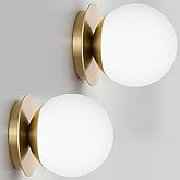 Meybiok 2 Pack Gold Wall Sconces Set of Two,Modern Bathroom Sconces with Milky Globe Glass, Sconces Wall Decor Set of 2 Wall 