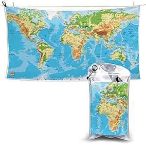 WOCNEMP Physical Map World Womans Beach Towel Camp Travel Towel Travel Towells Womens Sports Towel 27.5” X 51”(70 * 130cm) best For Gym Travel Camp Yoga Fitnes
