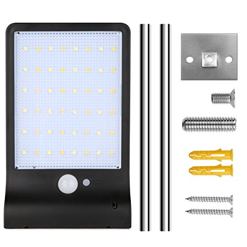 ECHTPower Solar Lights Outdoor, Wall Sconces with Mounting Pole, Radar Motion Sensor and Remote Control, 48 LEDs Waterproof Security Lighting for Barn Porch Garage ¡