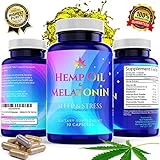 Premium Hemp Oil Capsules for Sleep with Melatonin - Hemp Oil Supplements - Helps Promote Restful Sleep and Calm Mood: 30 Servings