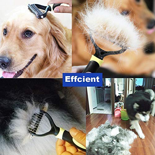 LUKACY Dematting Combï¼ŒDematting Brush Mat Remover Dog Undercoat Rake Tool for Cats Small Long Hair Poodles Large Shedding 2 Sided V Pet Grooming Tools