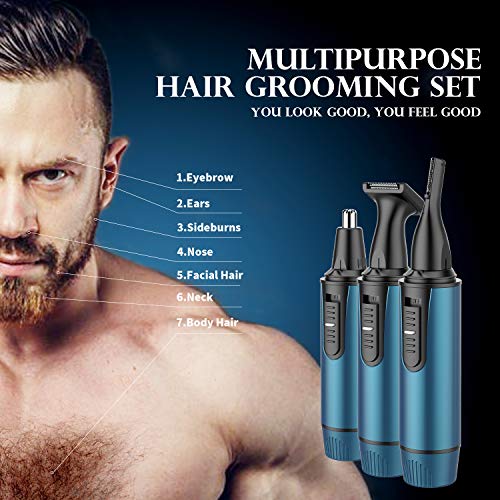 Nose Hair Trimmer for Men and Women Professional Painless Nose Clippers Ear Facial Eyebrow Hair Trimmer Epilator Removal Body Grooming Set, Battery-Operated, IPX7 Waterproof