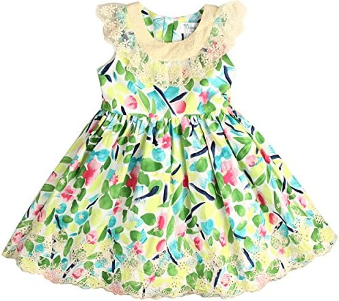 Sharequeen Girls Sleeveless Dress, Children Dress for Flower Lace Rose Embroidery Cotton Ruffle Design Swing Party Dresses