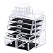 SONGMICS Makeup Organizer 7 Drawers Cosmetic Storage Display with 11 Top Compartments for Brush Lipsticks 3 Pieces Set Clear UJMU07T