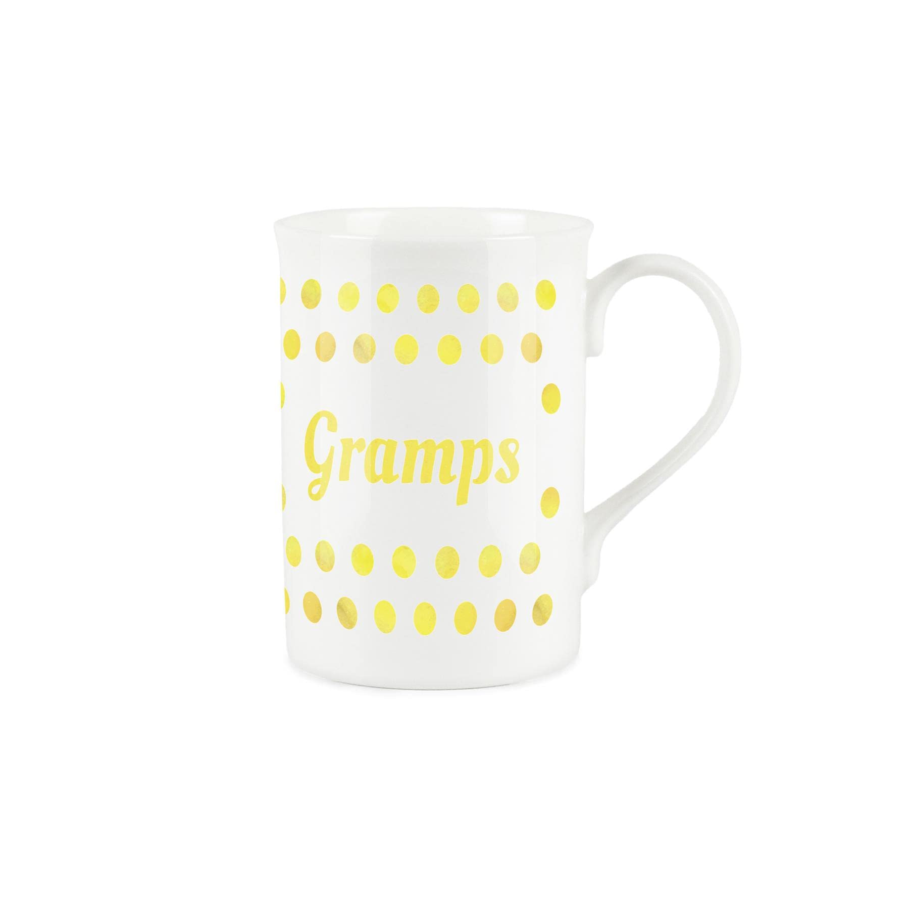 Purely Home Yellow Polka Dots Spots Gramps Mug - Fine Bone China Gift/Present Mug for Gramps