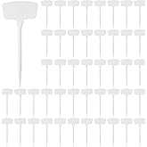 Toyosport 60 Pcs Gardening Labels for Plants Outdoor, Waterproof Plastic Plant Labels, 6 Inch T-Shape Tags, White Garden Markers, Reusable, Ideal for Plant Identification and Organization