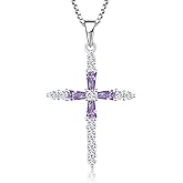 JO WISDOM 925 Sterling Silver Cross Necklace for Women 5A CZ Birthstone Necklaces Faith Cross Jewelry
