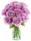 Lavender Roses: 12 Purple Roses with Vase - by KaBloom