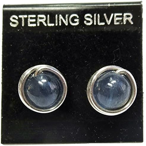 Kyanite and Sterling Silver Wire-Wrapped Post Earrings