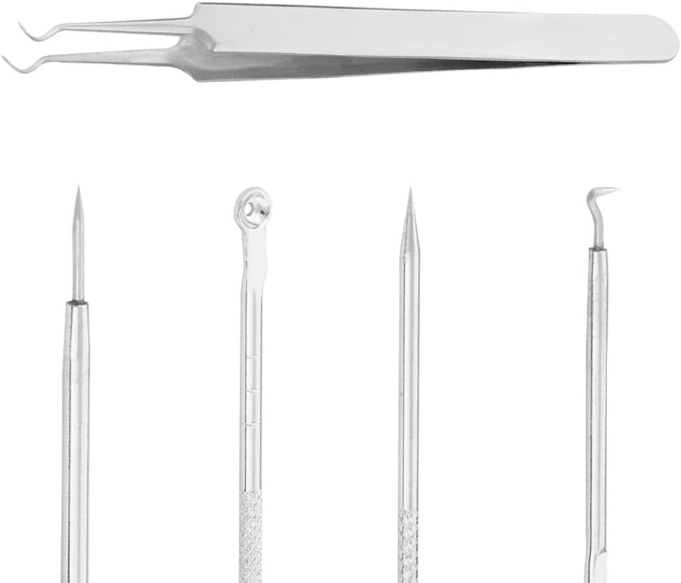 Stadux Professional Blackhead Remover, Comedone Extractor Tweezers Pimple Spot Popper Removal Tool,5PCS, Silver - Image 4