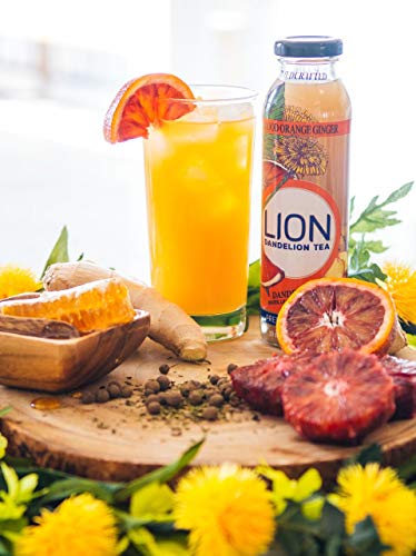 Prebiotic Tea LION (Blood Orange Ginger) Dandelion, Improve Digestion, Reduce Bloating, Our Prebiotics, Feed Your Probiotics, Boost Immune System, Delicious and Refreshing Bottled Tea, Dandelion Leaf