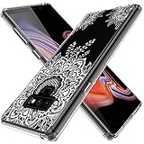LK Case for Galaxy Note 9, [Shock Absorbing] White Henna Mandala Floral Lace Clear Design Printed Air Hybrid with TPU Bumper Protective Case Cover for Samsung Galaxy Note 9 - Clear